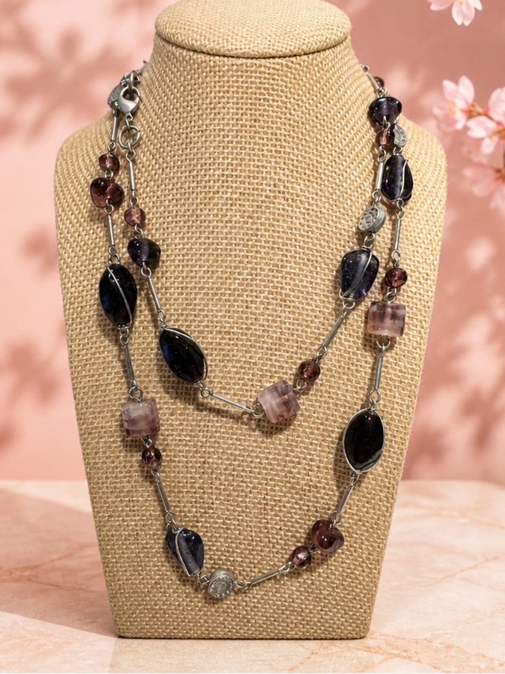 Vintage Glass and lucite Purple Beaded Layered Necklace - Women's Jewelry